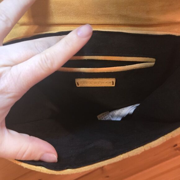 Zara Women Suede Yellow Shoulder Bag Wolf Detail Small - Picture 7 of 12